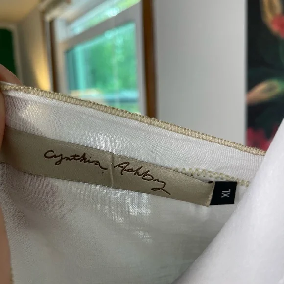 Cynthia Ashby White Linen Cream Abstract Art Stitch Oversized Tunic XL Retail219 - Picture 8 of 12